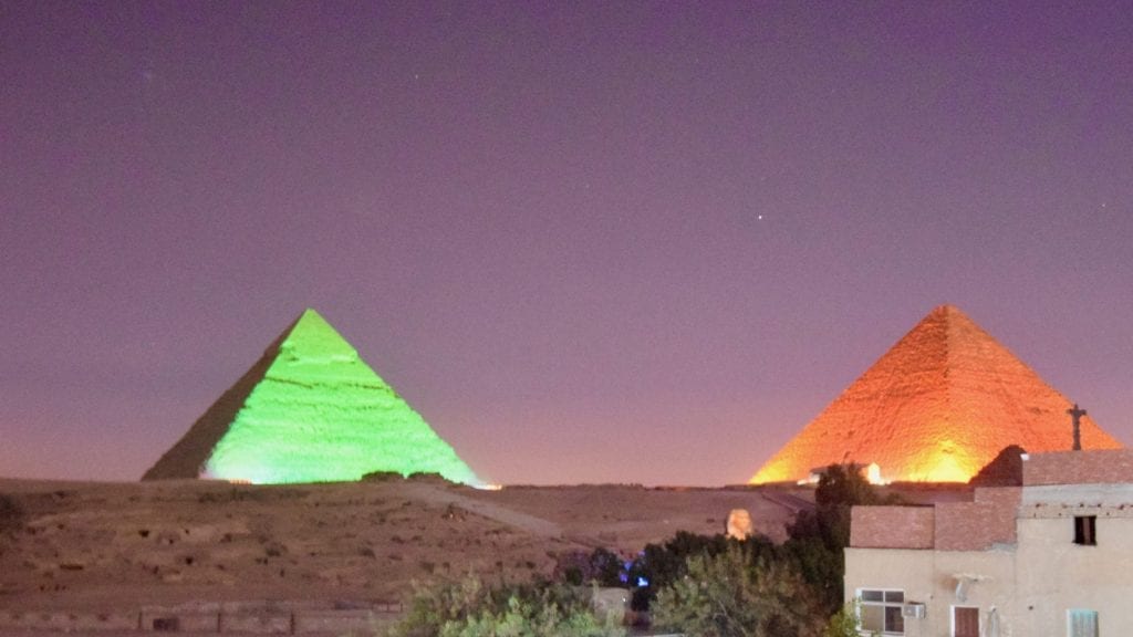 Light and sound show in the ancient pyramids of Giza. 