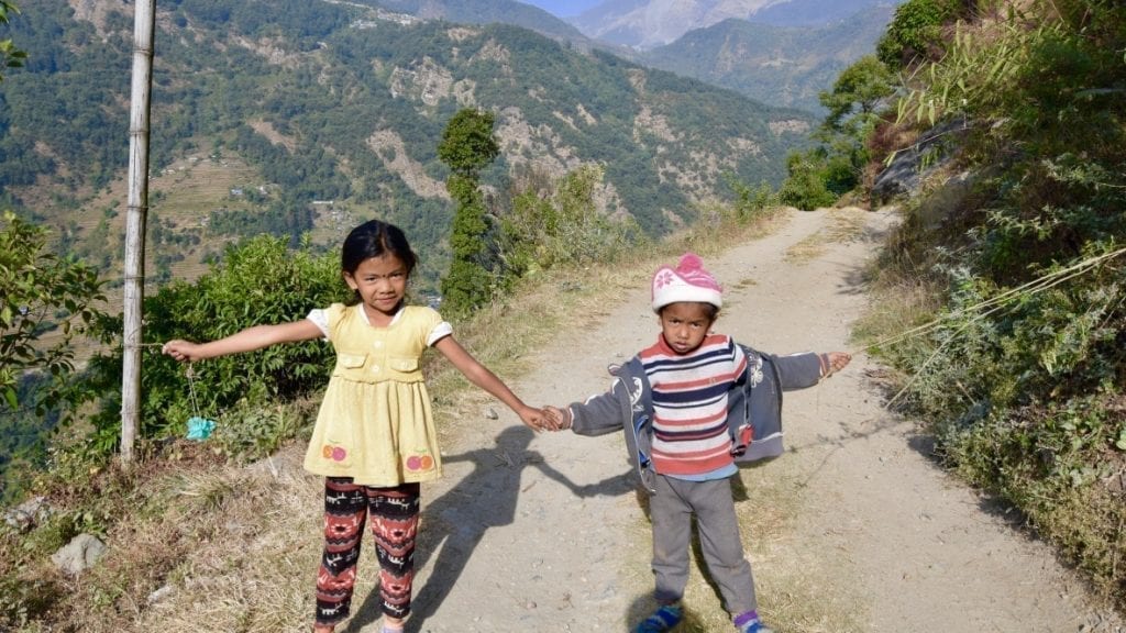 Children blocked a road for fun in Nepal