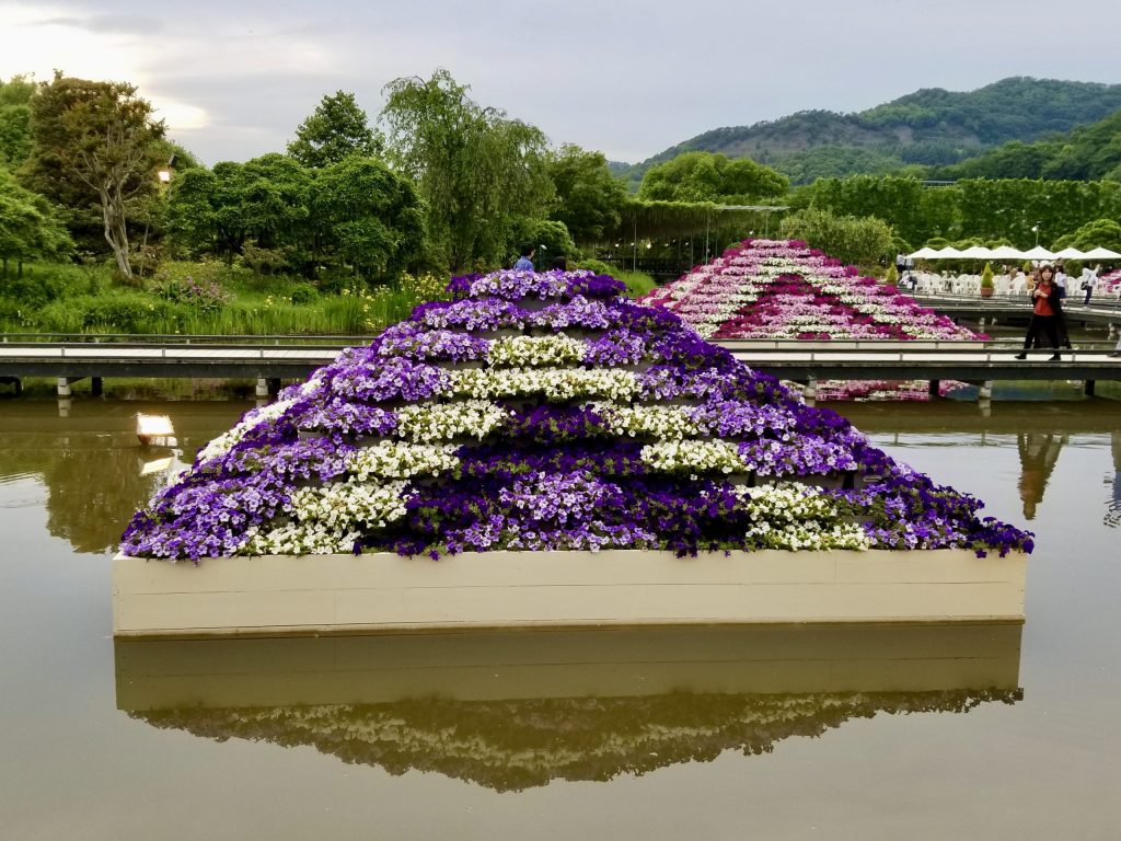 Flower pyramid structure Ashikaga Flower Park Japan