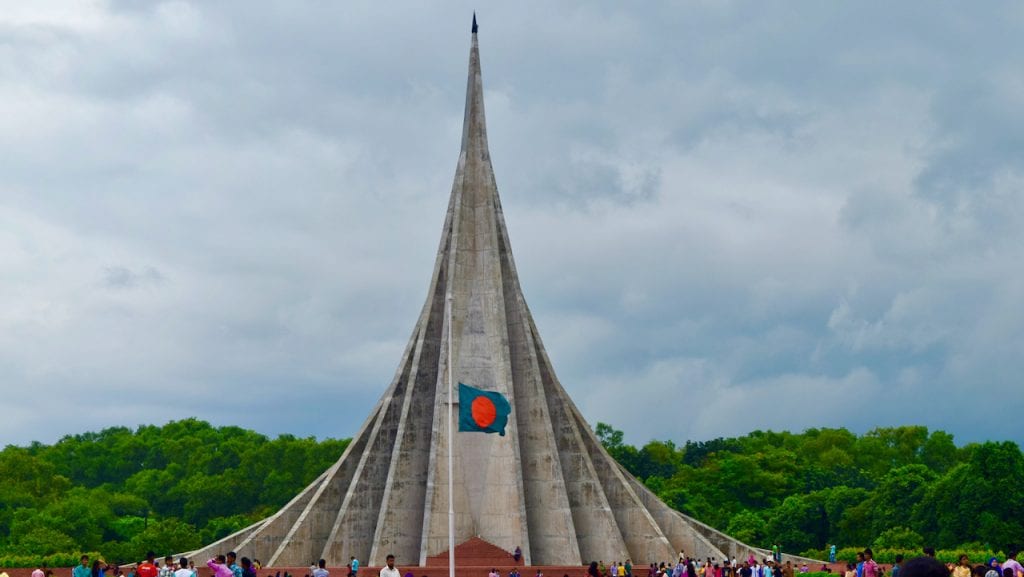 Front view of National monument of Bangladesh.