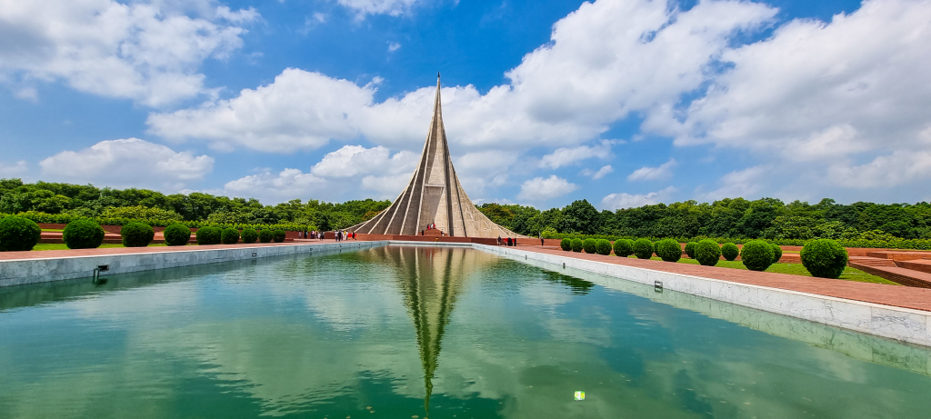 Reflection of the National Monument of Bangladesh on water
