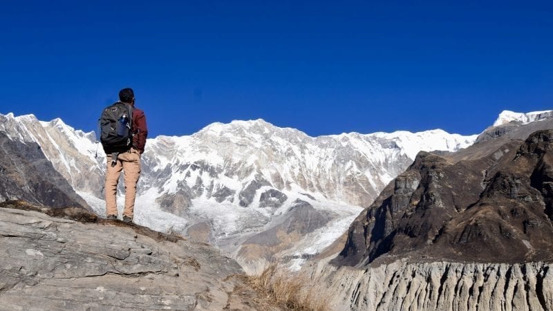 Standing in front of Annapurna Mountain