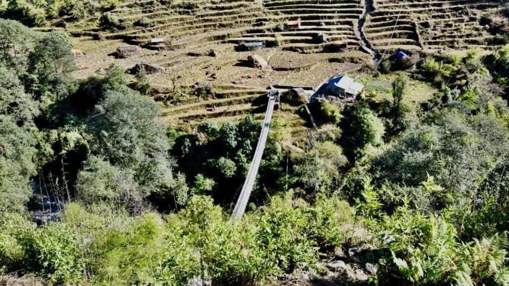 Top view of Suspension Bridge in Nepal
