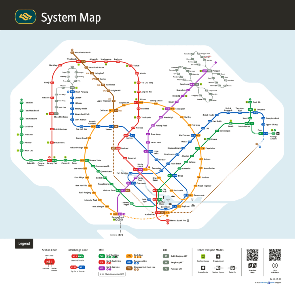 Metro system map of Singapore. Singapore has an efficient metro system.