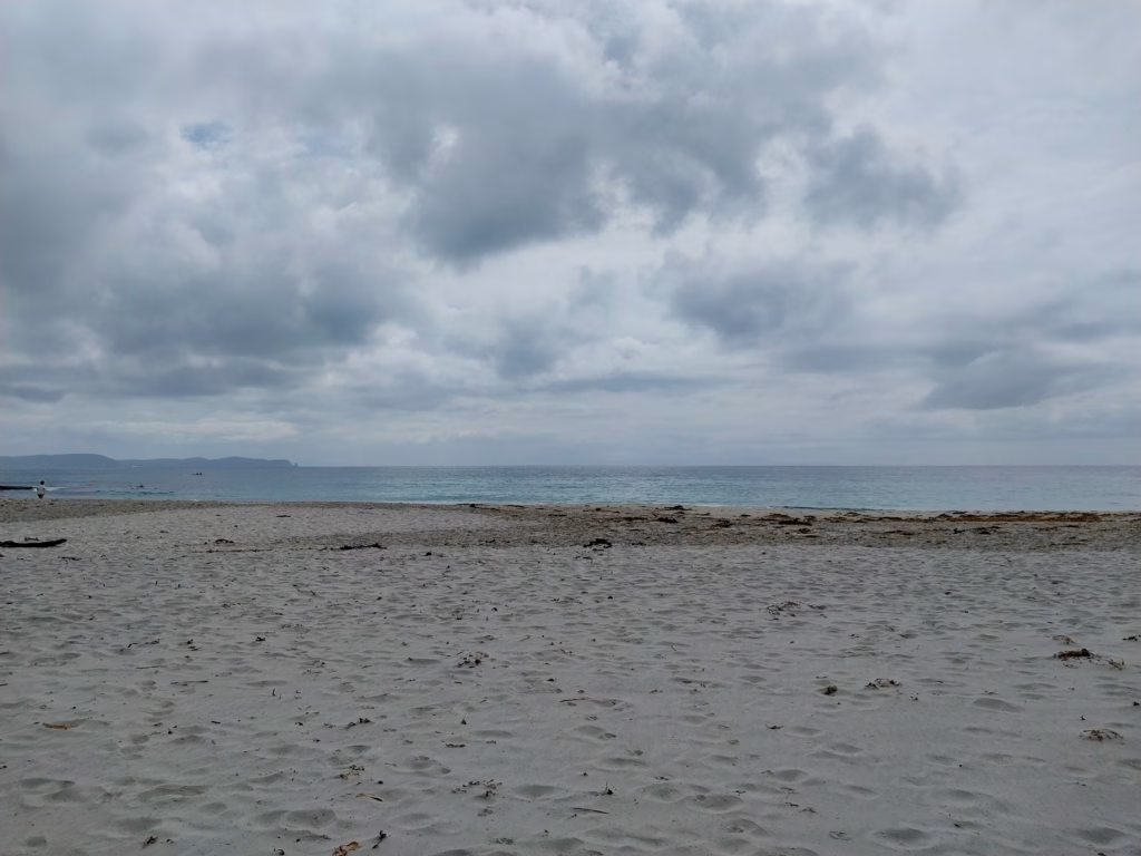 Wide empty beach at Adventure Bay on a Bruny Island day trip from Hobart