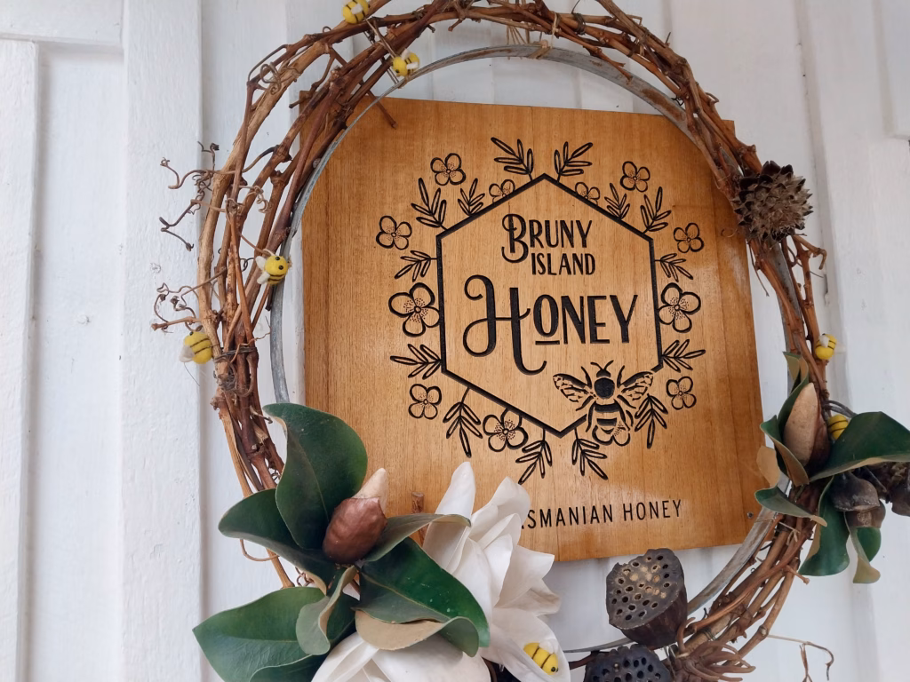 Bruny Island Honey sign on a Tasmanian Bruny Island day trip