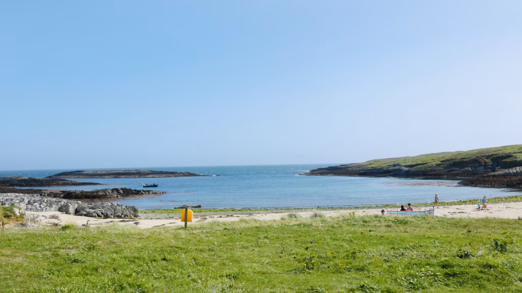 Galley Cove Beach West Cork with clear blue water and sandy shore on a sunny August day