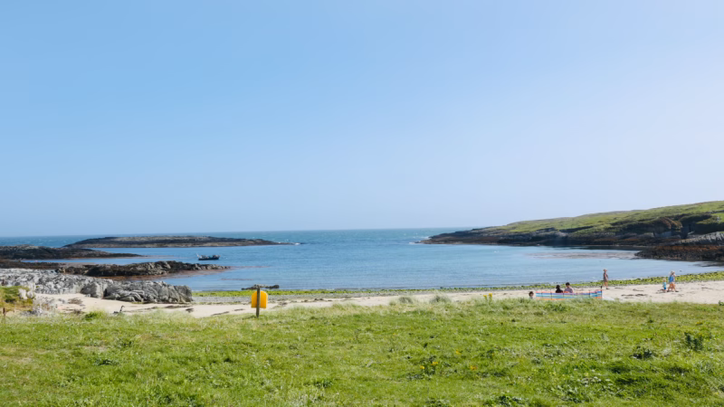 Galley Cove Beach West Cork with clear blue water and sandy shore on a sunny August day