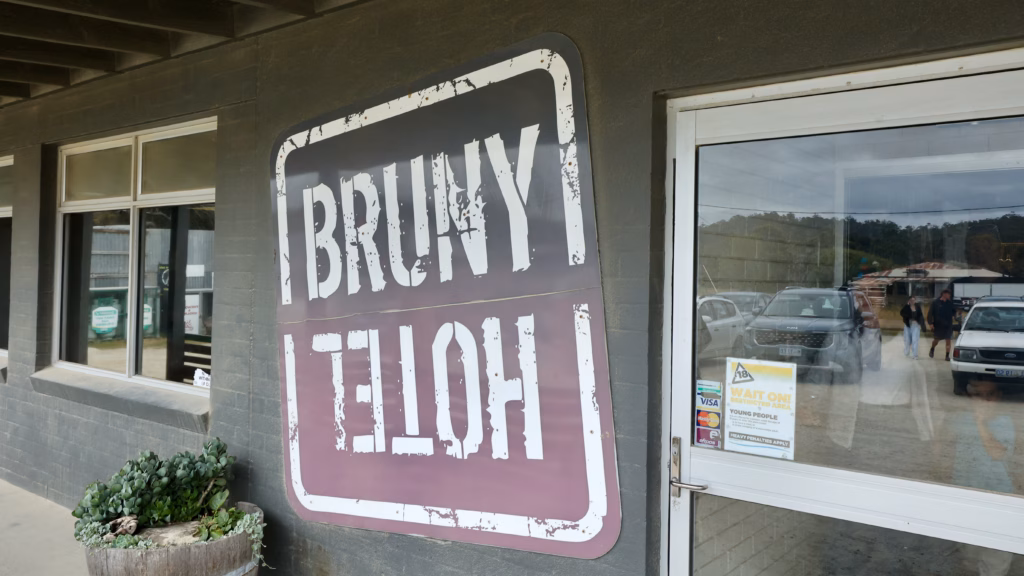 Hotel Bruny sign on a Bruny Island day trip from Hobart, Tasmania