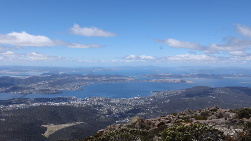 View of Hobart and the Derwent from the kunanyi / Mount Wellington summit