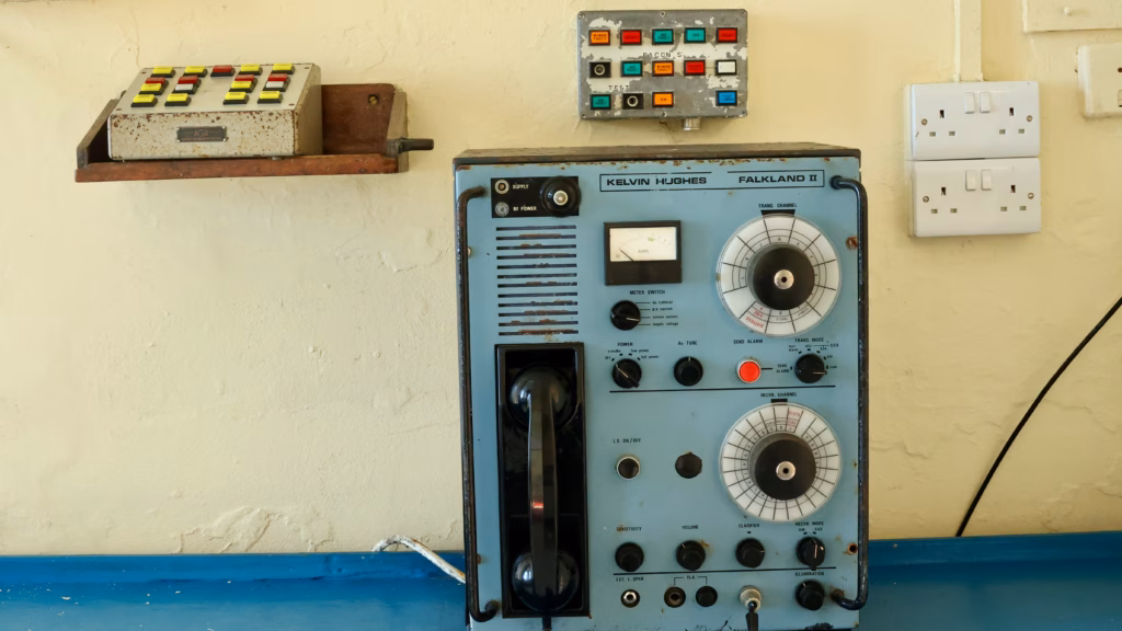 Vintage Kelvin Hughes Falkland II radio transceiver inside the Mizen Head Signal Station museum