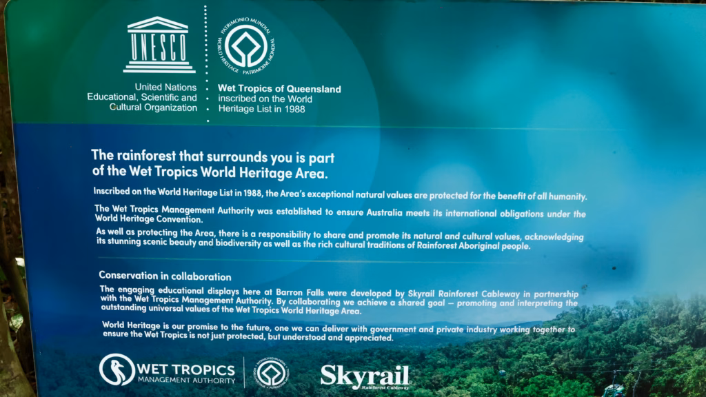 UNESCO World Heritage sign at Barron Falls Skyrail station