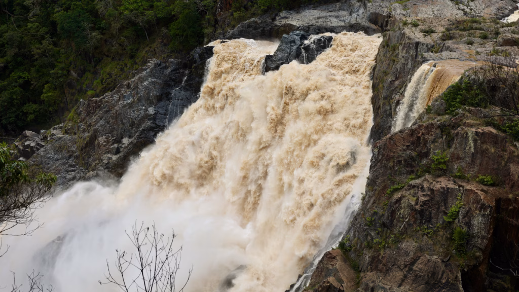 Barron Falls in full flood during wet season, seen from Skyrail
