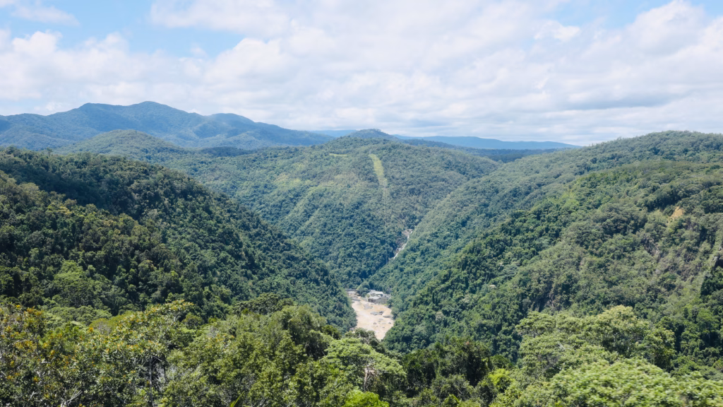 Barron Gorge with hydroelectric station visible from Skyrail cabin