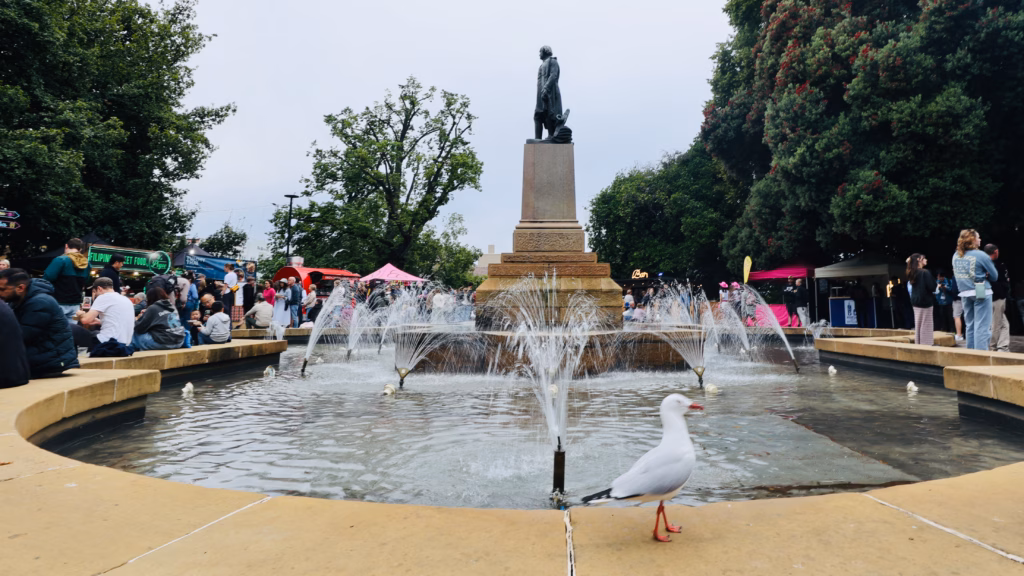 Franklin Square Hobart with the Sir John Franklin statue and central fountain