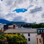 Dramatic cloud formation over Hobart and Mount Wellington seen from the top of Kelly's Steps