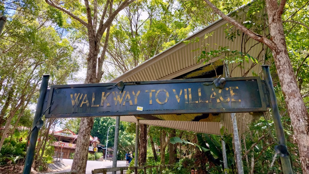 Walkway to Village sign near Kuranda Skyrail terminal