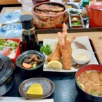Hitsumabushi lunch set with tempura shrimp and miso soup