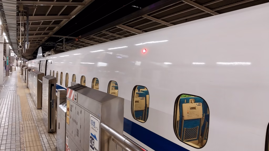 Shinkansen at the platform at night in Nagoya