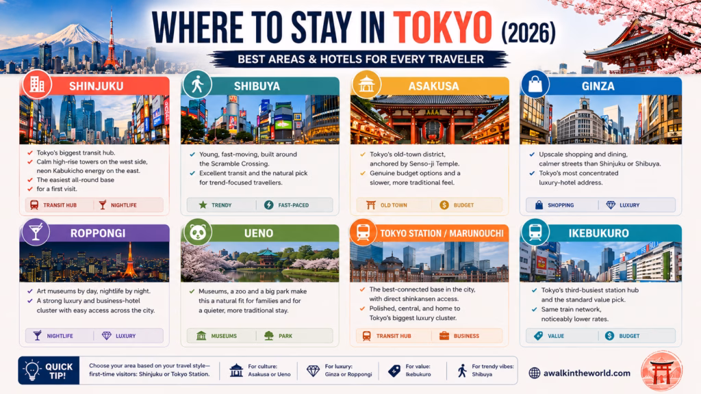 Infographic: where to stay in Tokyo, 8 neighbourhoods compared