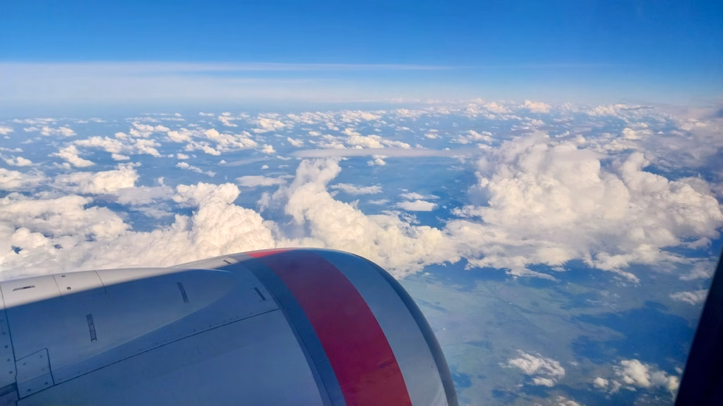 Wing view above scattered clouds over central Queensland