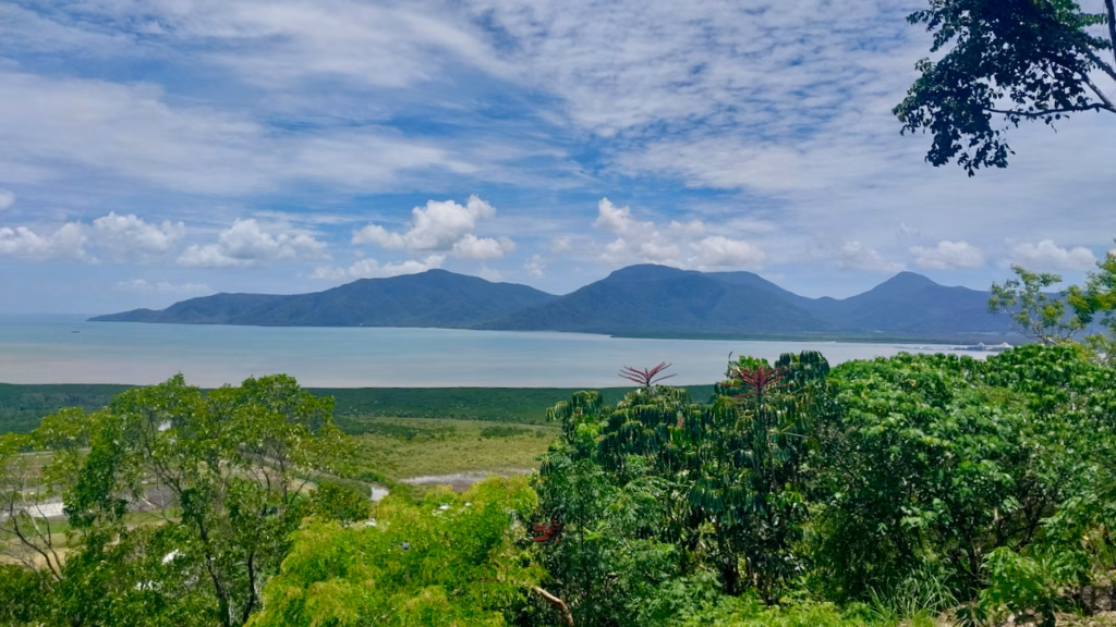 Cloudy-day view over Trinity Bay from Mount Whitfield
