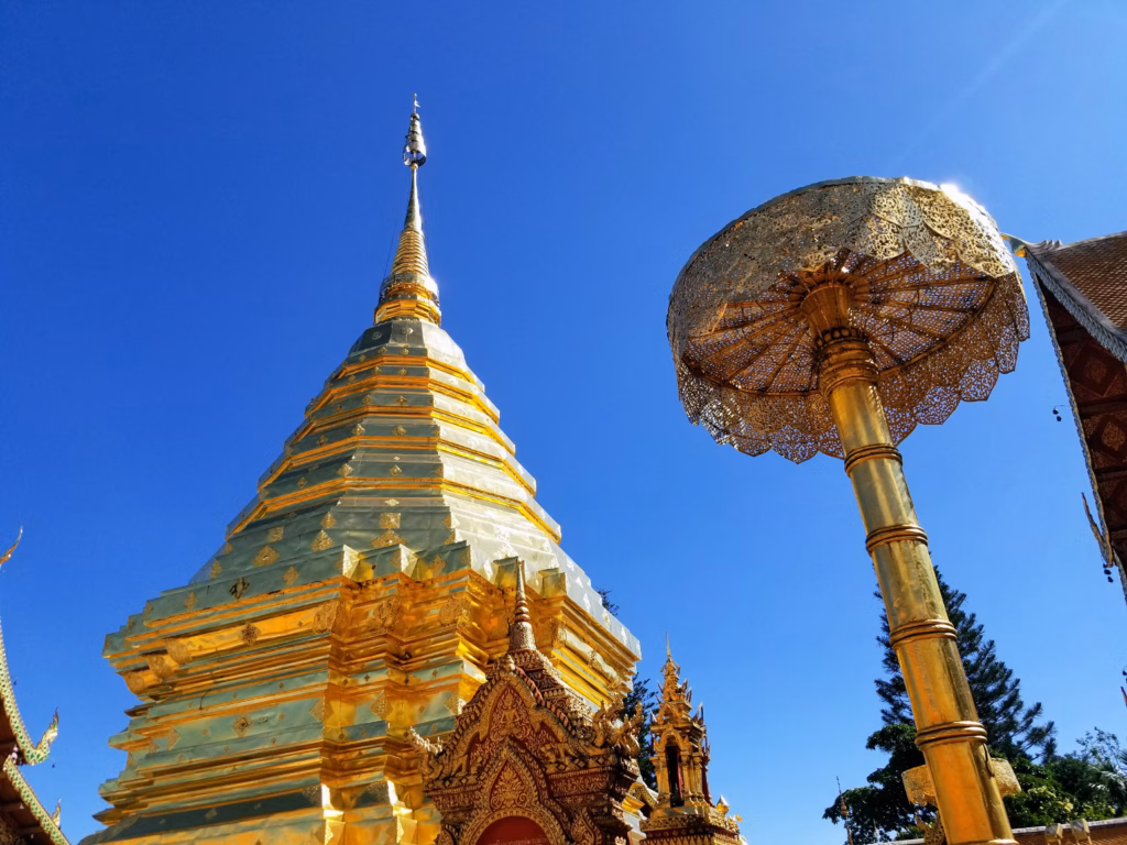 Golden chedi and ceremonial umbrella at Wat Phra That Doi Suthep, Chiang Mai
