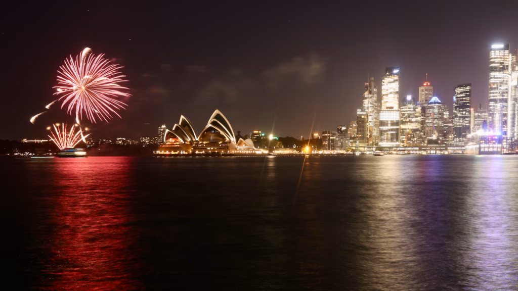 Sydney Opera House and fireworks in the background!