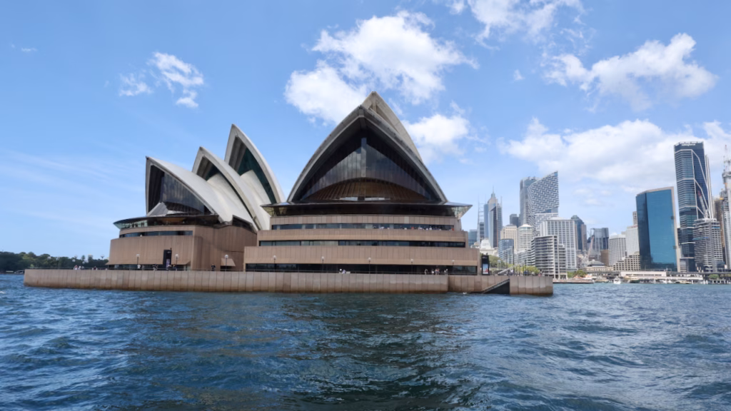 Sydney Opera House sails up close from the ferry departing Circular Quay for Watsons Bay