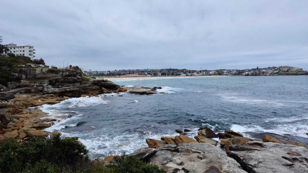Close-up of layered, honeycombed sandstone rock on the Bondi coastal walk