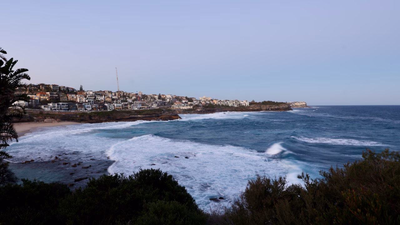 Bronte Beach and the headlands towards Bondi seen from the clifftop south of Bronte
